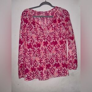 Lilly Pulitzer Pink and Coral Printed V-Neck Blouse